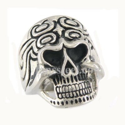 FSR08W84 swirl flower skull biker ring