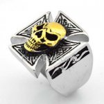FSR07W68G Skull Maltese Cross Signet biker Ring 
