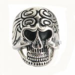 FSR08W84 swirl flower skull biker ring 