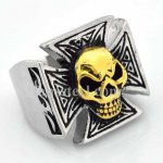FSR07W68G Skull Maltese Cross Signet biker Ring 
