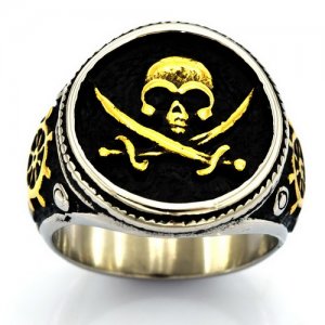 FSR20W59G Cross sord skull captain pirate ring