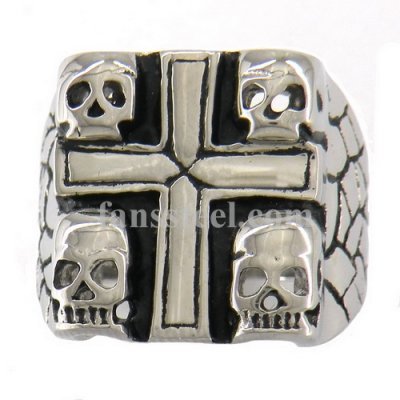 FSR02W75 Stone-style 4 Skulls Cross Signet Ring