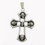 FSP15W47 5 skulls cross pendant