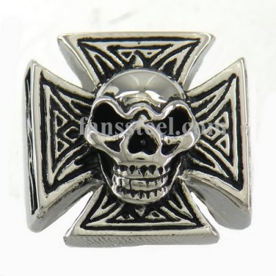 FSR07W68 Skull Maltese Cross Signet biker Ring