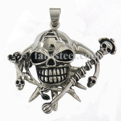 FSP16W55 3 heads skull hold rose and staff Pendant
