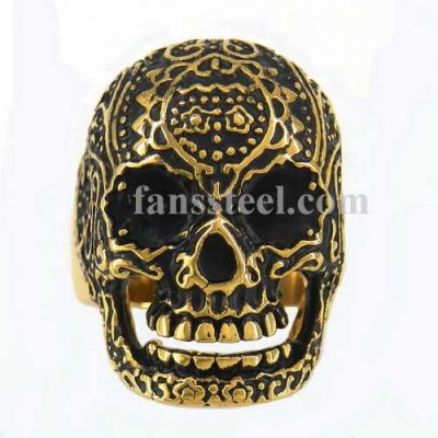 FSR11W24 Gold plating tribal flower skull Ring
