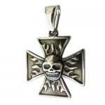 FSP18W76  Flame Cross Skull Pendant