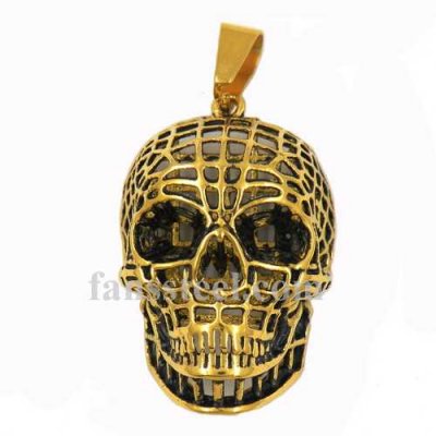 FSP17W15G hollow net grid skull biker Pendant