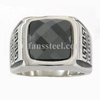 FSR10W95B Greek key with black CZ ring