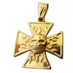 FSP18W69 Flame Skull Cross Pendant