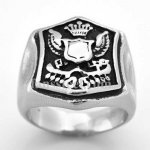 FSR08W37 Angel Wings Crown Shield Signet Ring