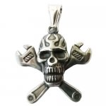 FSP18W89 Cross Spanner Flame Skull Pendant