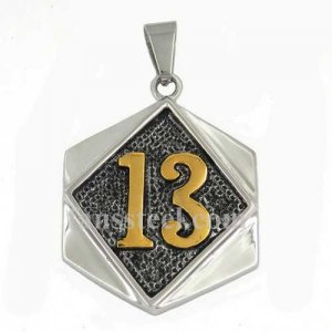 FSP17W25G Golden plating number thirteen on the square plate biker pendant