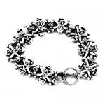 FSB00W12 bone skull cross and rose link bracelet