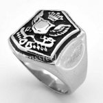 FSR08W37 Angel Wings Crown Shield Signet Ring