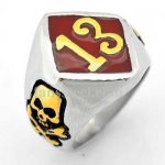 FSR10W24GR  Thirteen 13 Cross Skull Biker Ring