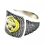 FSR13W22 dotted king lion head outline signet ring