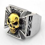 FSR07W68G Skull Maltese Cross Signet biker Ring 