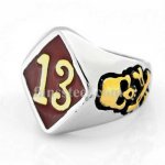 FSR10W24GR  Thirteen 13 Cross Skull Biker Ring