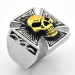 FSR07W68G Skull Maltese Cross Signet biker Ring 