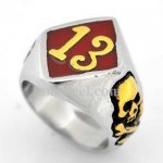 FSR10W24GR  Thirteen 13 Cross Skull Biker Ring