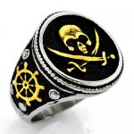 FSR20W59G Cross sord skull captain pirate ring