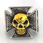 FSR07W68G Skull Maltese Cross Signet biker Ring 