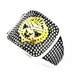 FSR13W22 dotted king lion head outline signet ring