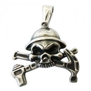 FSP18W77 Cross Hammer Skull Pendant