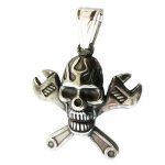 FSP18W89  Cross Spanner Flame Skull Pendant