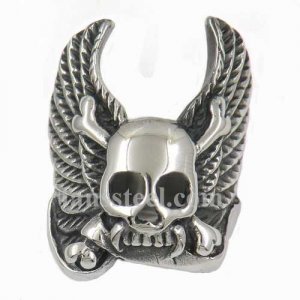 FSR11W72 cross bone skull with wing biker ring