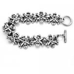 FSB00W12 bone skull cross and rose link bracelet