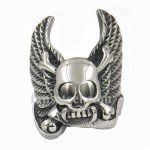 FSR11W72 cross bone skull with wing biker ring