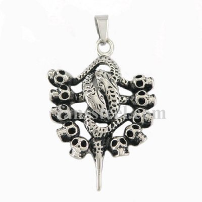 FSP15W92 double snakes 10 skulls pendant