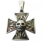 FSP18W76  Flame Cross Skull Pendant