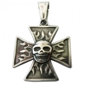FSP18W76 Flame Cross Skull Pendant