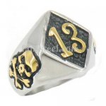 FSR10W24G thirteen 13 with cross EVIL skull biker ring 