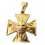 FSP18W69 Flame Skull Cross Pendant