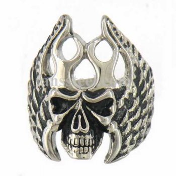 FSR09W12 Flame wing skull Biker ring