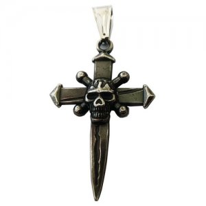 FSP18W52 Cross Sord Skull Pendant